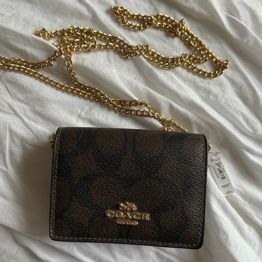 Coach Black and Brown Crossbody Bag with Gold Chain